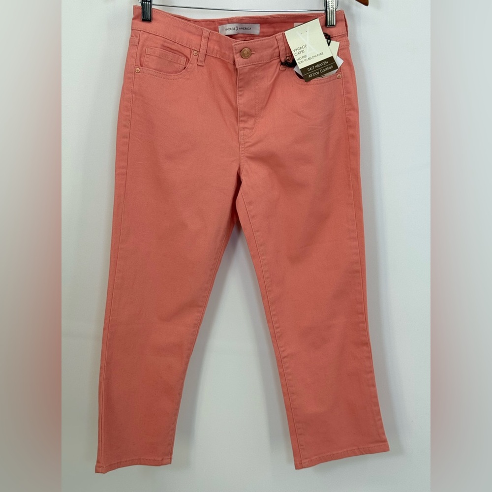 Vintage  X América CAPRI MID RISE SLIM TO BELOW KNEE Coral Capri Pants Size 6